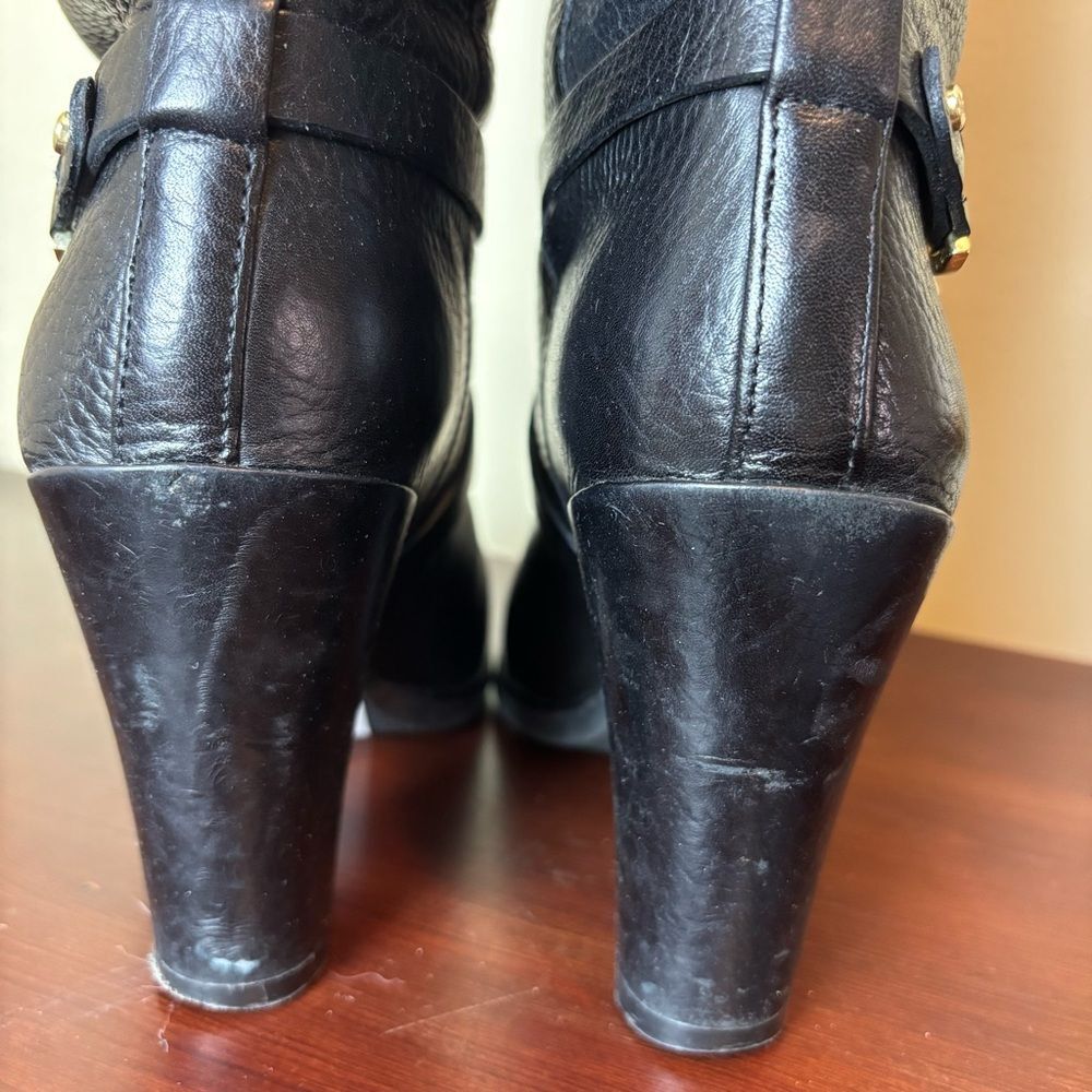 Kate Spade Montreal Black Leather Chain Link Tall 4" Heeled Boots Size 10 - Picture 14 of 15